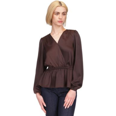 Blouses Michael Kors Women's Satin Faux Wrap Top Chocolate