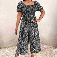 Wool Jumpsuits & Overalls Shein Plus Square Neck Ditsy Floral Short Sleeve Jumpsuit For Summer