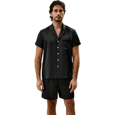 LilySilk Men's Momme Contrast Trim Short Pajama Set for Men Black