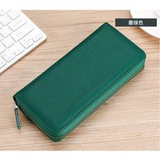 Wallets & Key Holders Dinamr Green Leather Wallet Long Multifunctional Zipper Handbag Rfid Anti Magnetic