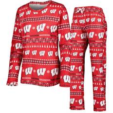 Polyester Sleepwear Concepts Sport Women's Red Wisconsin Badgers Flurry Ugly Sweater Long Sleeve T-shirt and Pants Sleep Set Red