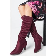 Red - Women High Boots Wallis Hista Rouched Heel Pointed Knee High Boots Burgundy