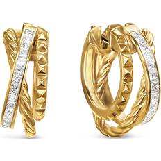 David Yurman Gold Earrings David Yurman Crossover Trio Multi Row Hoop Earrings in 18K Yellow Gold with Diamonds, 18mm