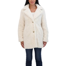 Wool Coats Sebby Collection Women's Crushed Faux Fur Button Front Coat Cream Medium