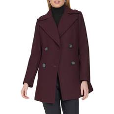 Purple - Women Coats Cole Haan Women's Breast Wool Blend Peacoat Wine