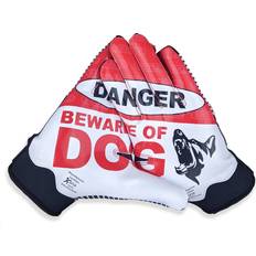 American Football Battle Sports Red Beware of Dog Doom 1.0 Football Receiver Gloves Adult, Medium