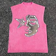 Pink Tank Tops Shein Mens Minimalist Face Print Sleeveless Tank Top