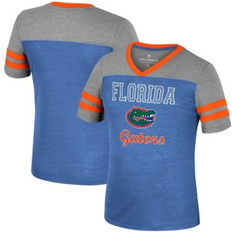 Colosseum Big Girls Royal, Heather Gray Florida Gators Summer Striped V-Neck T-shirt Royal, Heather Gray Royal/Heather Gray