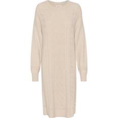 Cream Dresses Cream Cable Knit Knee Length Dress - Natural