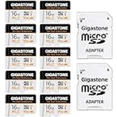 Gigastone [5 års gratis dataåterställning] [10 x hög uthållighet] industriell 16 GB 10-pack MLC Micro SD-kort, 4K videoinspelning, säkerhetskamera, instrumentkamera, övervakningskomera