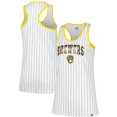 New Era Tank Tops New Era Women's White Milwaukee Sequin Pinstripe Racerback Tank Top White