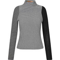 Asymmetric Long Sleeve Top Bluse Black White