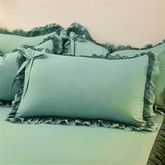 Shein 2pcs Solid Color Skin-Friendly Pillowcases With Lace Border Pillow Case Green (66x)