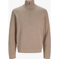Jack & Jones Milano Stitch Knit Half Zip Greige