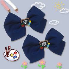 Shein 2Pcs 4.7 Inch Back To School Hair Bow For Girls Children Girl Hair Bows With Clips For Festivals Party Girls Graduation Season Hairgrips For First Day Of School Classroom Girls Students