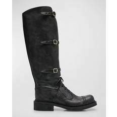 Miu Miu Black Boots Miu Miu Antic Buckle Distressed Leather Knee-High Boots NERO 8.5B 38.5EU