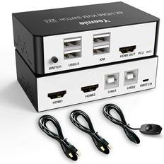 KVM Switches Homeroots Yeemie HDMI KVM Switch 2 Ports Share 2 Computers with One Monitor, with Hotkey Switch, USB Cable and Switch Cable, 3 Switch Modes,Support UHD Extended Display 4K 30Hz, White