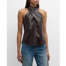 Leather T-shirts & Tank Tops A.L.C. Quinn Crisscross Faux-Leather Top CHOCOLATE