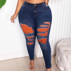 Orange - Women Jeans Shein Zerrissene enge Denim in Orange und Blau für Damen große Größen