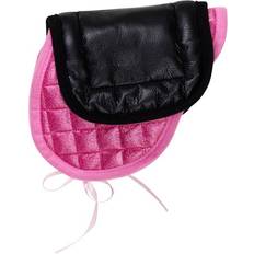 Sadel til hest legetøj Panduro Sadelkit til kæphest sort sadel af kunstlæder, 24×16 med rosa, quiltet dækken, 33×19