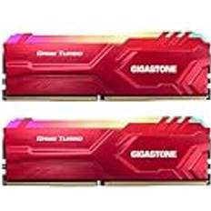 Gigastone 【DDR4 RAM】 Rött RGB-spel Turbo Desktop RAM 16 GB 2 x 8 GB DDR4 RAM 16 GB DDR4-3200 MHz PC4-25600 CL16 1,35 V 288 stift obuffrad icke-ECC UDIMM för PC spelskrivbordsminne endast