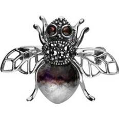 Argento Spille C. W. Sellors Sterling Silver Blue John Marcasite Garnet House Style Honey Bee Brooch Silver