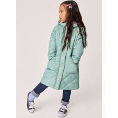 Crew Clothing Kids' Shower Resistant Longline Puffer Jacket, Light Green/Multi