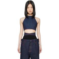AlaÃ¯a Halterneck denim crop top blue