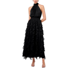 Short Dresses - Women 1.State Women's Sleeveless Ruffled Halter Maxi Dress Rich Black