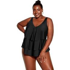 Black - Women Tankinis Avenue Plus V Tiered Tankini Top Black