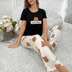 Dam - Multifärgade Pyjamasar Shein Sleepy Bear Cartoon Printed Women Pajamas Set