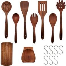 Elyon Teak Wood Utensil Set with Hooks Kitchen Utensil 9