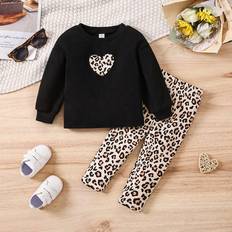 Leopard Other Sets Children's Clothing Shein pcs Baby Girls Heart Design Long Sleeve Top And Leopard Print Pants Set AutumnWinter