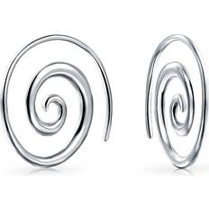 Bling Jewelry Boho swirl wire spiral hoop threader earrings .925 silver Gray 0.85