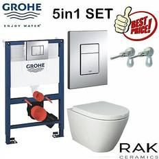 Rimless Water Toilets Grohe 0.82m concealed cistern wc frame rak ceramics rimless wall hung toilet pan