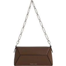 Charles & Keith Nasrin Geometric Chain Handle Shoulder Bag - Dark Brown