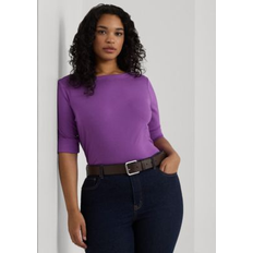 Slim Blouses Lauren Ralph Lauren Plus Elbow-Sleeve Tee Aurora Violet 2X