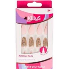 Artifical Nails Stiletto Golden Glitter - French