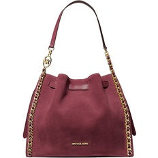 Mina Large Suede Chain Shoulder Bag - Oxblood