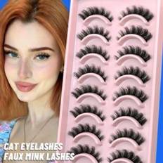 Makeup Shein 10 Pairs Manga Lashes Faux Mink Eyelashes Cat Eye Eyelashes Natural Full False Eyelashes Travel Essentials Makeup Tools PN31