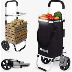 Arebos 3-i-1 shoppingvagn stor shoppingvagn 56 liter shoppingvagn med kylfack shoppingväska med hjul hopfällbar shopper hopfällbar väska som kan tas av shoppingvagn, handvagn svart