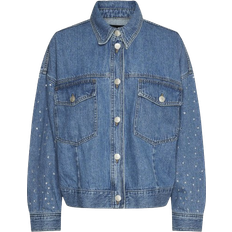 Pieces Sky Rhinestone Denim Jacket - Medium Blue Denim