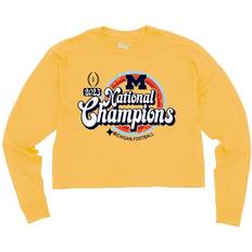 Blue 84 Michigan Wolverines College Football Playoff 2023 National Champions Cropped Long Sleeve T-Shirt Maize, NCAA Women's