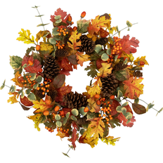 Flowers Pinecones Artificial Fall Harvest Wreath 26"