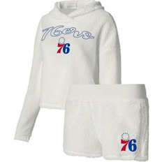 Underwear Women's College Concepts Cream Philadelphia 76ers Fluffy Long Sleeve Hoodie T-shirt and Shorts Sleep Set Cream