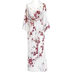 Silk Robes Kim+Ono Women's Charmeuse Robe Long Cherry Blossom & Crane White