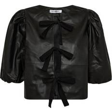 Skind Bluser Co'Couture PhoebeCC Leather Bow Blouse BLACK