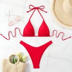 Enfärgade Bikiniset Shein Women Summer Beach Fashion Solid Halter Neck Bikini Swimwear Set