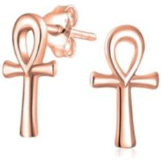 Bling Jewelry Minimalist Petite Delicate Religious Symbol of Life Egyptian Ankh Cross Stud Earrings For Women Rose Gold Microns Vermeil