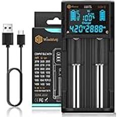 Wissblue LCD-2 AA 18650 batteriladdare 3,7 V 1,2 V, LCD-skärm kan visa kapaciteten, 2 A snabbladdare för Litiumjon-batterier 26650 21700 18490 18350 17670 17500 16340 14500, RCR123A, NI-MH/NI-Cd AAA